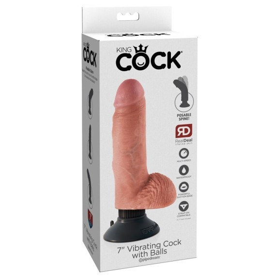 SEX TOY KING COCK REALISTICO CON VENTOSA E TESTICOLI FLESSIBILE 7 INCH