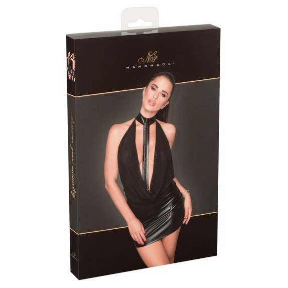 ABITO CORTO WETLOOK SEXY PER DONNA SCOLLATO CON COLLARE E STRASS