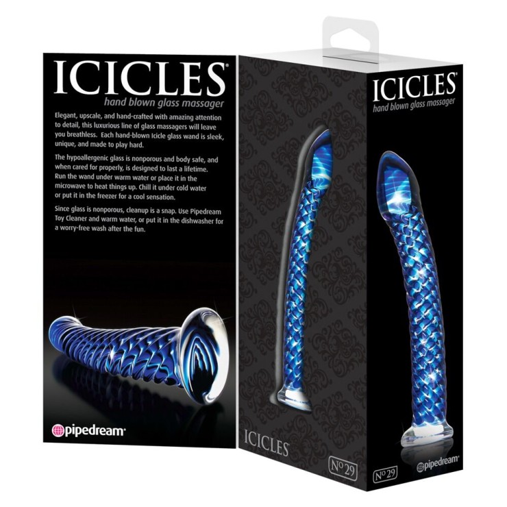 DILDO IN VETRO BLU SEX TOY CON RILIEVI