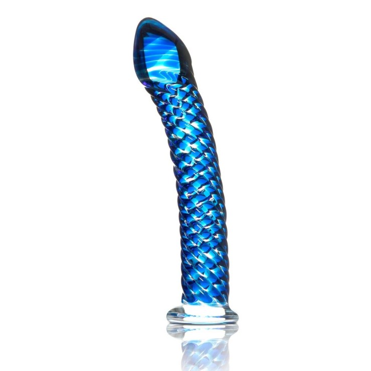 DILDO IN VETRO BLU SEX TOY CON RILIEVI 2