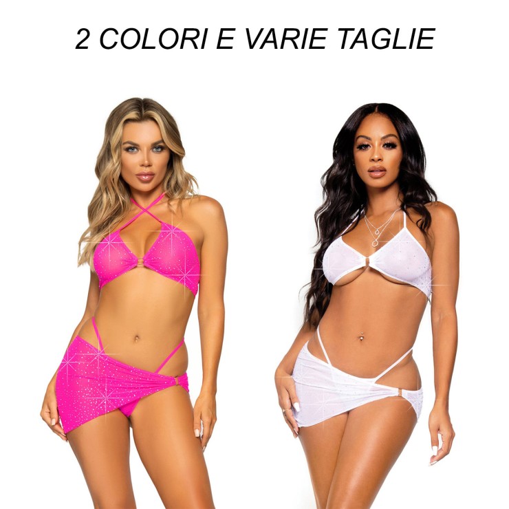 COMPLETO SEXY PER DONNA SET 3 PEZZI CON STRASS LEG AVENUE