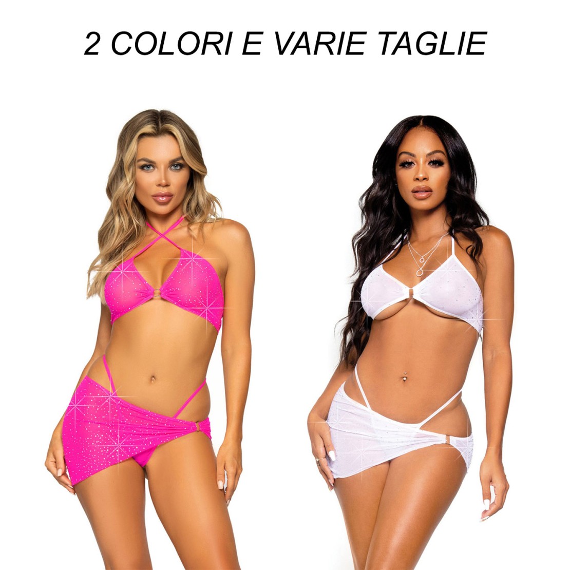 COMPLETO SEXY PER DONNA SET 3 PEZZI CON STRASS...