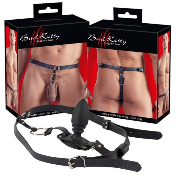 STRING SEXY PER UOMO CON ANELLO FALLICO COCK RING E PLUG ANALE VARIE DIMENSIONI