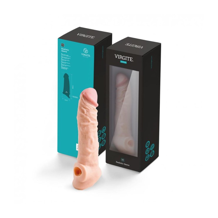 GUAINA REALISTICA PER PENE CON ANELLO PER TESTICOLI VIRGITE 2