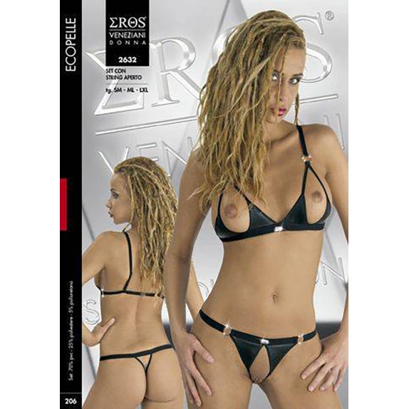 COMPLETO INTIMO SEXY PER DONNA IN SIMILPELLE APERTO EROS VENEZIANI