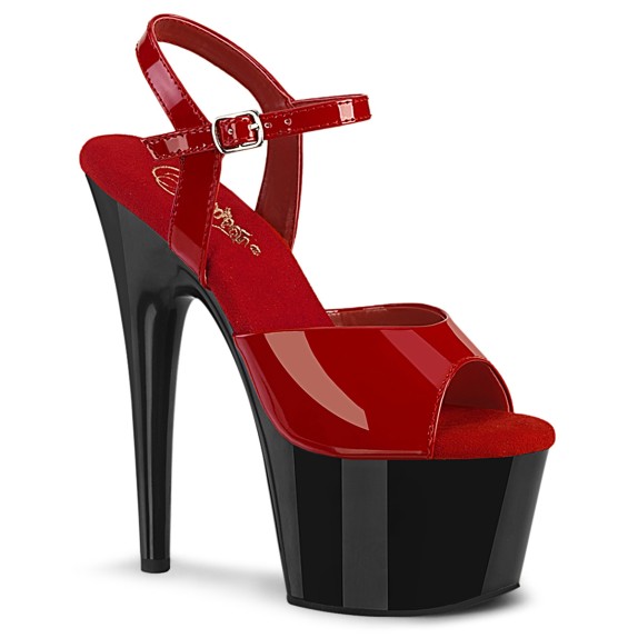 SANDALI SEXY TACCO 17-18CM BICOLORE ROSSO E NERO CON CINTURINO PLEASER