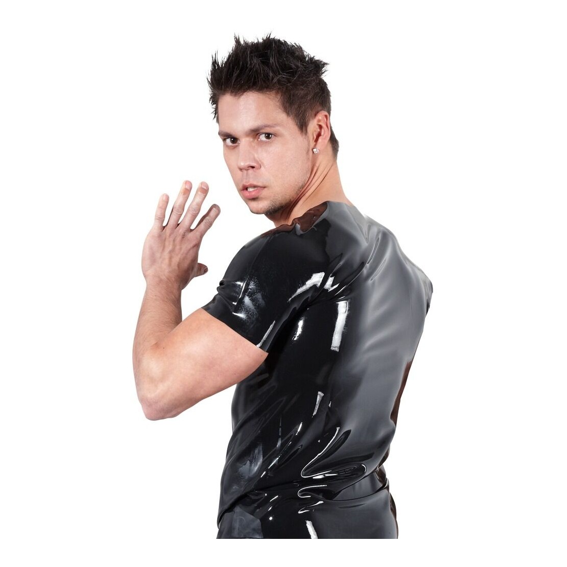 MAGLIETTA SEXY PER UOMO IN LATEX MANICHE CORTE