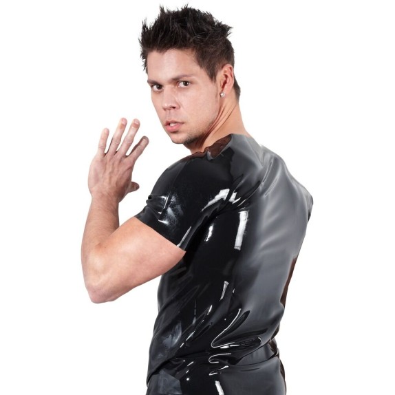 MAGLIETTA SEXY PER UOMO IN LATEX MANICHE CORTE