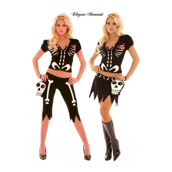 COSTUME TRAVESTIMENTO SCHELETRO 3 PEZZI