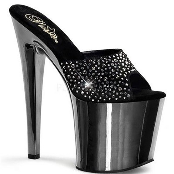 SANDALI SEXY LAP POLE DANCE METALLIZZATI CON BORCHIE 19 CM