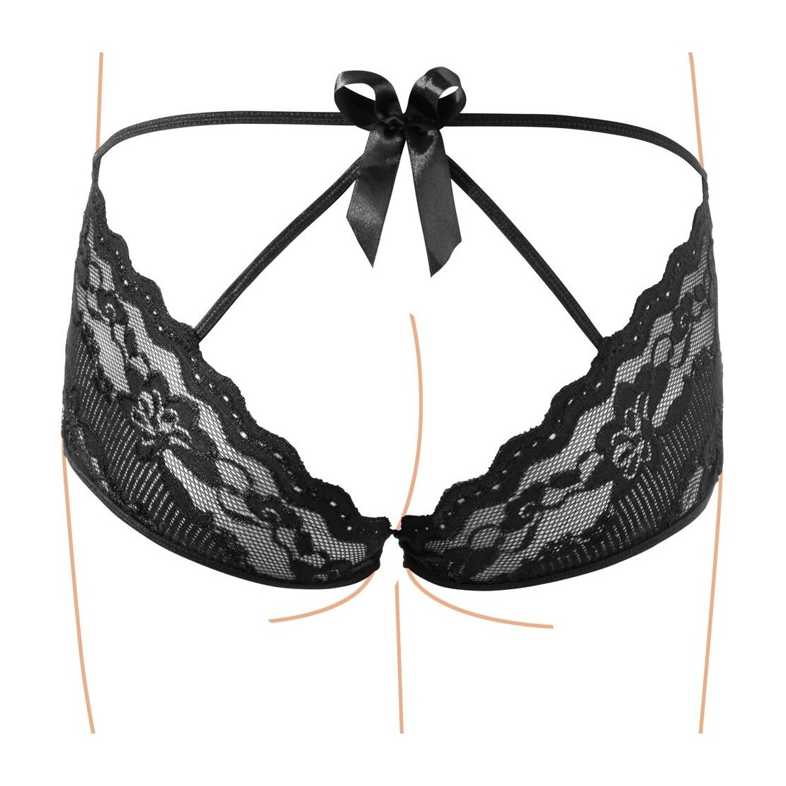 CULOTTE PIZZO APERTE NERE CON FIOCCO