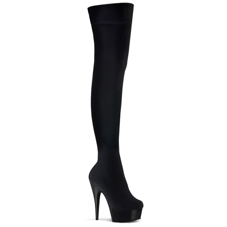 STIVALI SEXY IN VELLUTO NERO FINO ALLA COSCIA TACCO 15 CM...