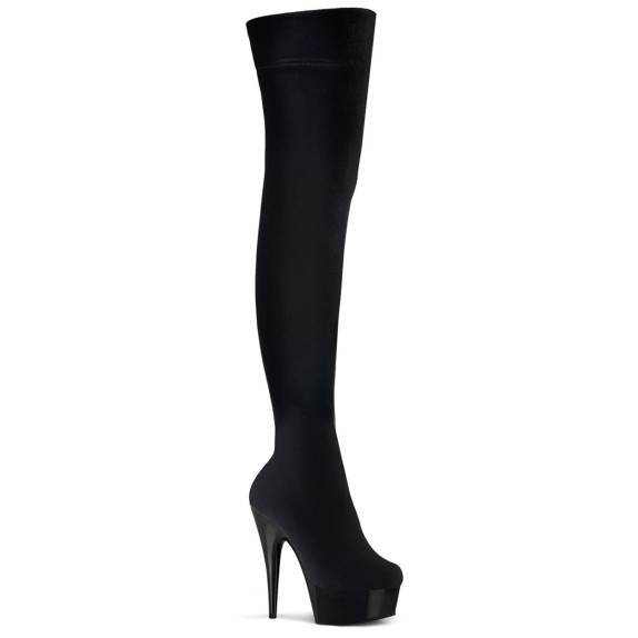 STIVALI SEXY IN VELLUTO NERO FINO ALLA COSCIA TACCO 15 CM CON PLATEAU