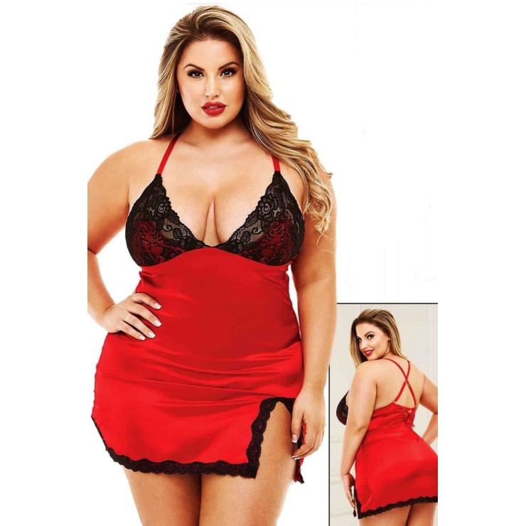 BABYDOLL DONNA SEXY IN RASO E PIZZO TAGLIA GRANDE