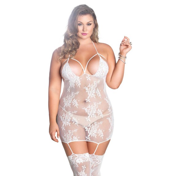 TUTA SEXY DONNA EFFETTO GUEPIERE A RETE TAGLIA GRANDE LEG AVENUE