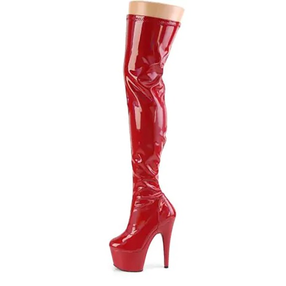 STIVALI SEXY PER DONNA TACCO 18 cm IN VERNICE ROSSA PLEASER ADORE