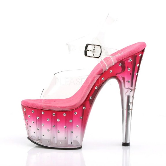 SANDALI SEXY TACCO CM. 18 ROSA CON STRASS E CINTURINO PLEASER