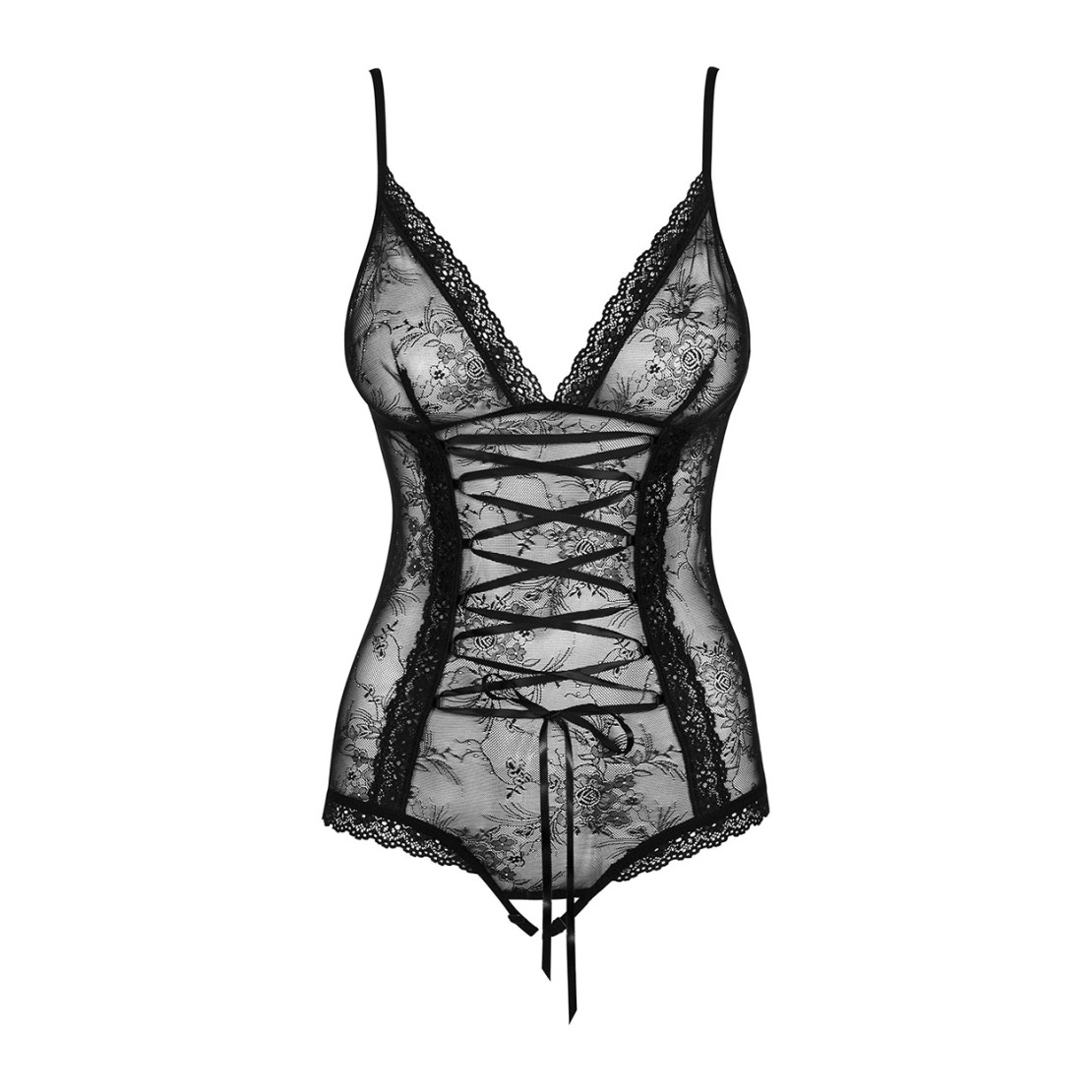 BODY IN PIZZO NERO SEXY PER DONNA APERTO SUL...