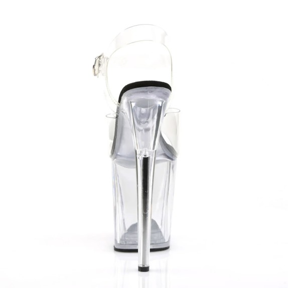 SANDALI SEXY TACCO 20 CM TRASPARENTI CON CINTURINO SOTTOPIEDE NERO