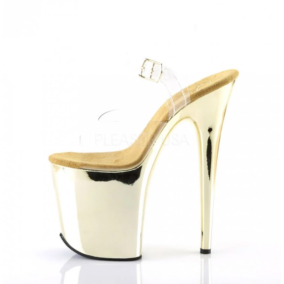 SANDALI DORATI SEXY PER DONNA TACCO 20 CM CON CINTURINO E SOTTOPIEDE IN VELLUTO PLEASER