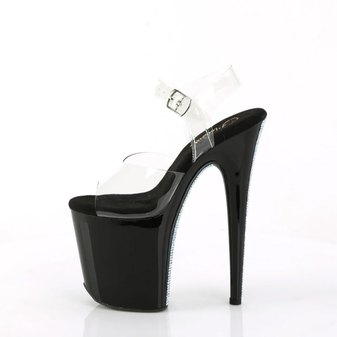 SANDALI SEXY NERO LUCIDO PER DONNA CON STRASS...