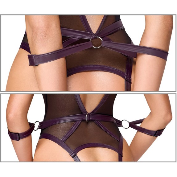 BODY APERTO HARNESS SEXY PER DONNA SET COSTRITTIVO POLSI E COLLARE
