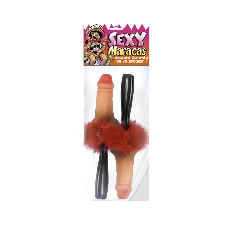MARACAS A FORMA DI PENE CON PIUME ROSSE GADGET SCHERZOSO... 2