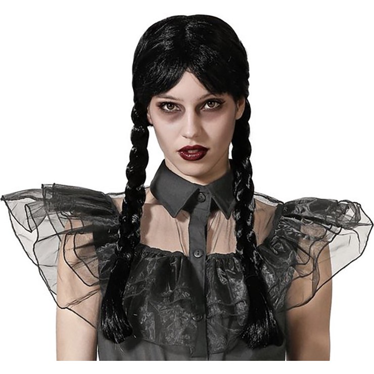 PARRUCCA SEXY HALLOWEEN DA MERCOLEDI' ADDAMS CON TRECCE E...
