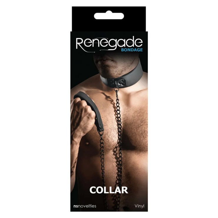 COLLARE SEXY CON GUANZAGLIO RENEGADE NERO IN SIMILPELLE