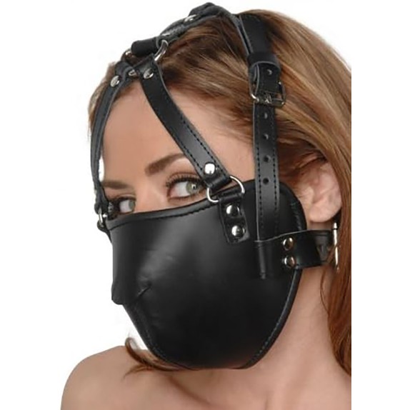 MUSERUOLA IN PELLE NERA CON CINGHIE STRICT LEATHER FACE HARNESS