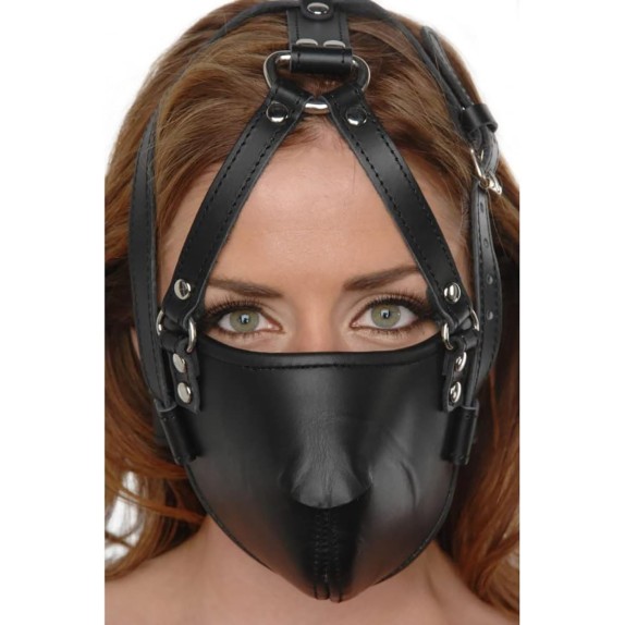 MUSERUOLA IN PELLE NERA CON CINGHIE STRICT LEATHER FACE HARNESS