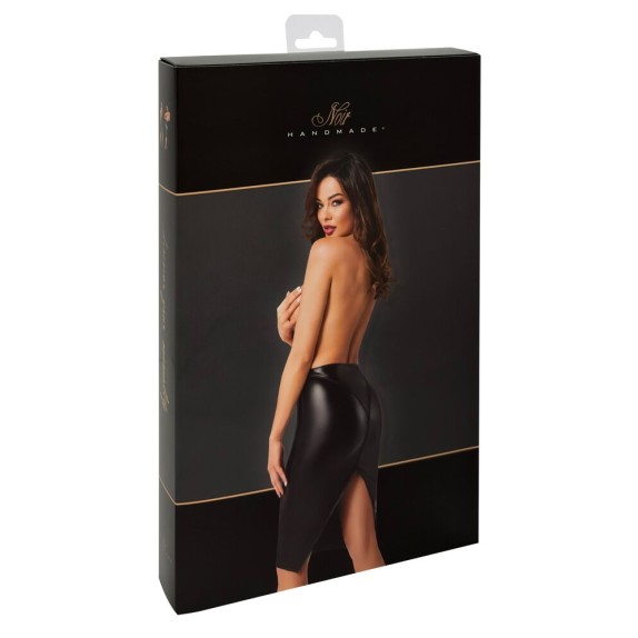 GONNA LUNGA IN SPANDEX NERO LUCIDO CON SPACCO POSTERIORE