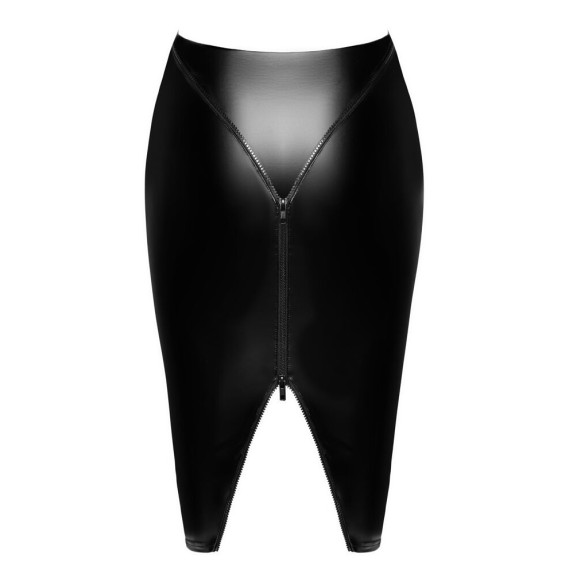 GONNA LUNGA IN SPANDEX NERO LUCIDO CON SPACCO POSTERIORE