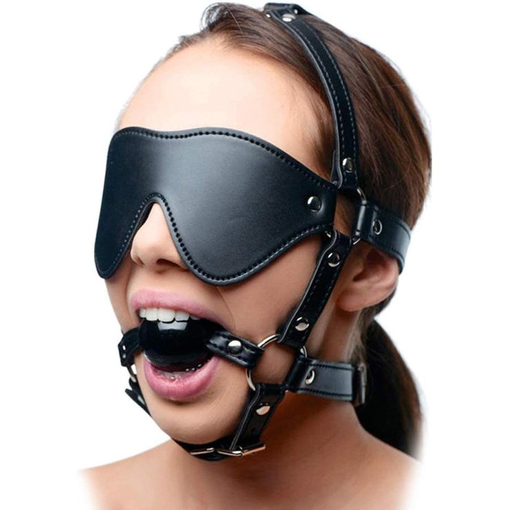 MASCHERA CON BENDA E BALL GAG PER GIOCHI DI COPPIA SADOMASO