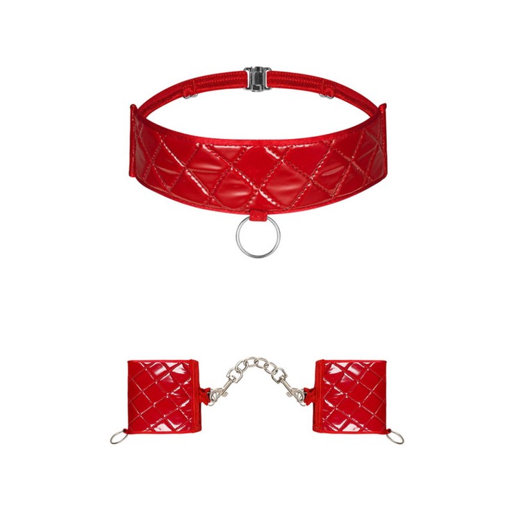 SET MANETTE PIU COLLARE ROSSO A QUADRETTI BOMBATI OBSESSIVE