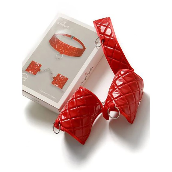 SET MANETTE PIU COLLARE ROSSO A QUADRETTI BOMBATI OBSESSIVE