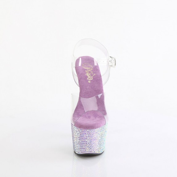 SANDALI SEXY TACCO 20 CM CON STRASS LUCENTI E SOTTOPIEDE LAVANDA