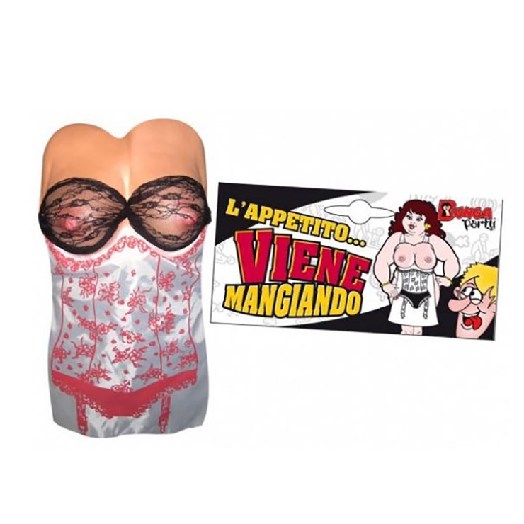 GREMBIULE DI DONNA CON SENO 3D E PIZZO GADGET SEXY