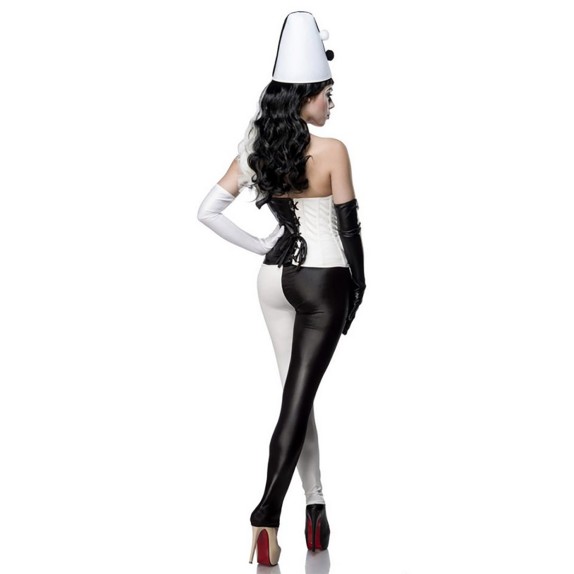 COSTUME TRAVESTIMENTO HARLEQUIN CLASSICA NERO BIANCO SET 4 PEZZI