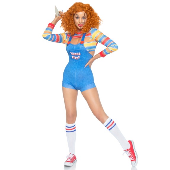 COSTUME TRAVESTIMENTO SEXY CHUCKY BAMBOLA ASSASSINA PER DONNA 2 PEZZI