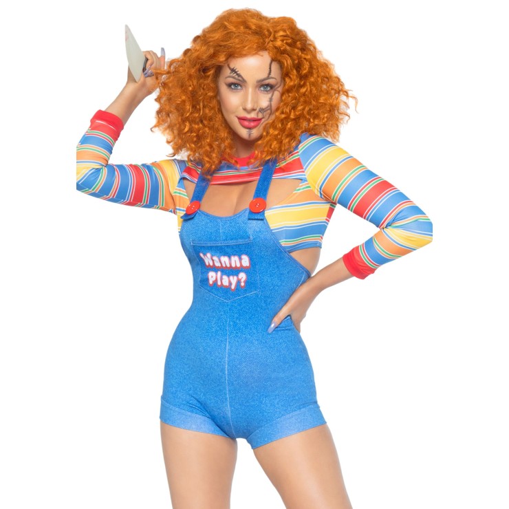 COSTUME 2 PEZZI TRAVESTIMENTO SEXY CHUCKY BAMBOLA...