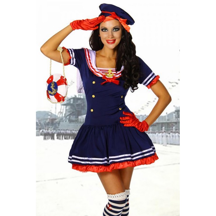 COSTUME TRAVESTIMENTO DA MARINAIA BLU VESTITO CON...