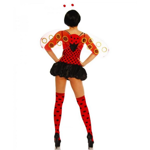 COSTUME TRAVESTIMENTO DA COCCINELLA SEXY CON ALI E VESTITO SET 5 PZ