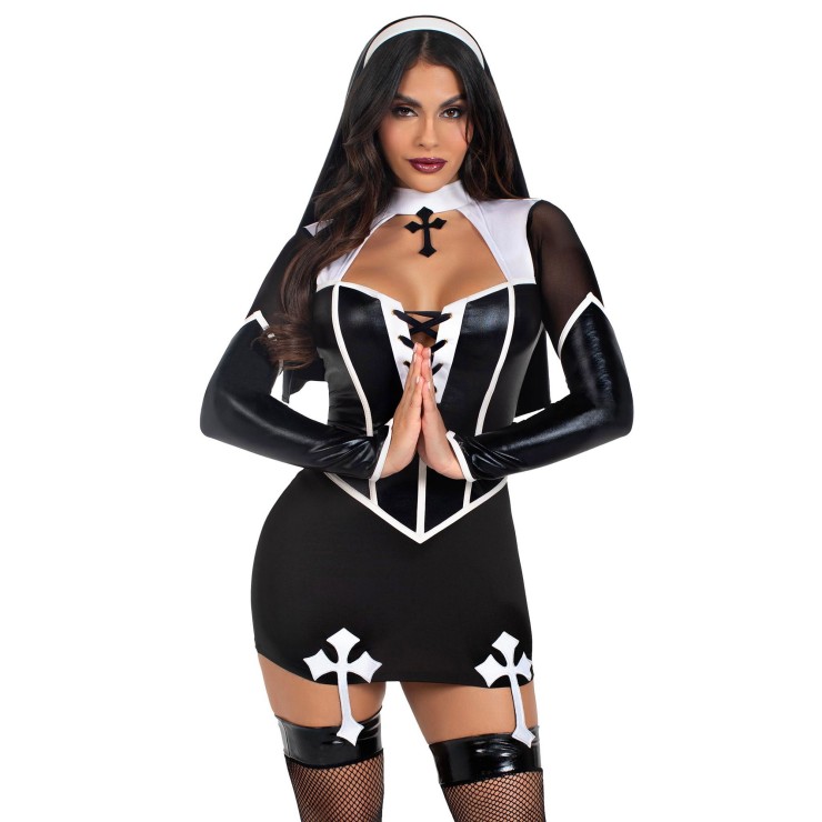 COSTUME TRAVESTIMENTO DA SUORA SEXY 2 PEZZI PER DONNA LEG...