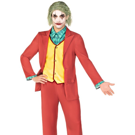 COSTUME TRAVESTIMENTO DA JOKER CLOWN PAZZO COMPLETO SET 3 PEZZI