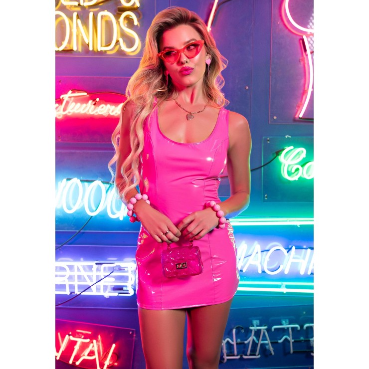 COSTUME BARBIE MINIABITO TRAVESTIMENTO SEXY ROSA IN VINILE
