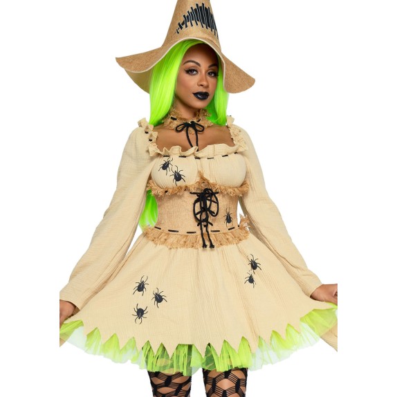 COSTUME TRAVESTIMENTO DA SPAVENTAPASSERI SEXY VESTITO SET 3 PZ