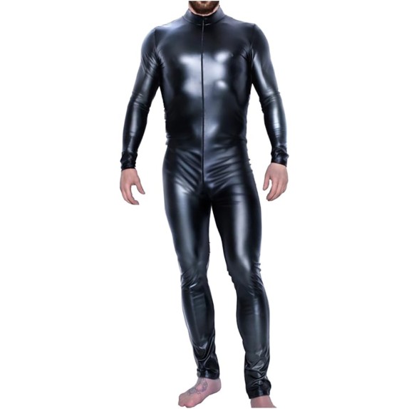 SEXY TUTA INTERA PER UOMO IN SPANDEX EFFETTO BAGNATO CON ZIP