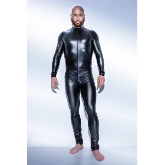 SEXY TUTA INTERA PER UOMO IN SPANDEX EFFETTO BAGNATO CON ZIP