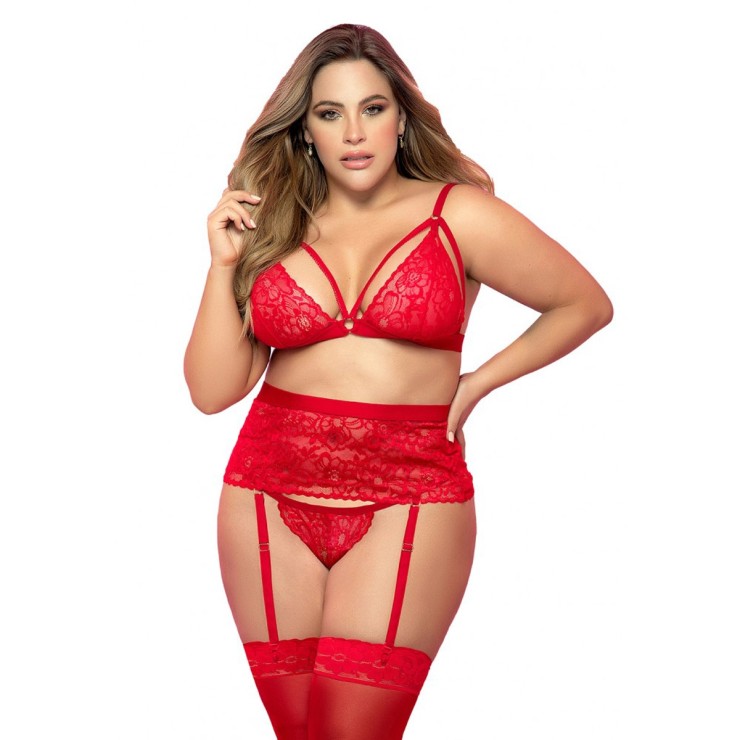 COMPLETO INTIMO SEXY PER DONNA ROSSO TAGLIA GRANDE MAPALE' 2